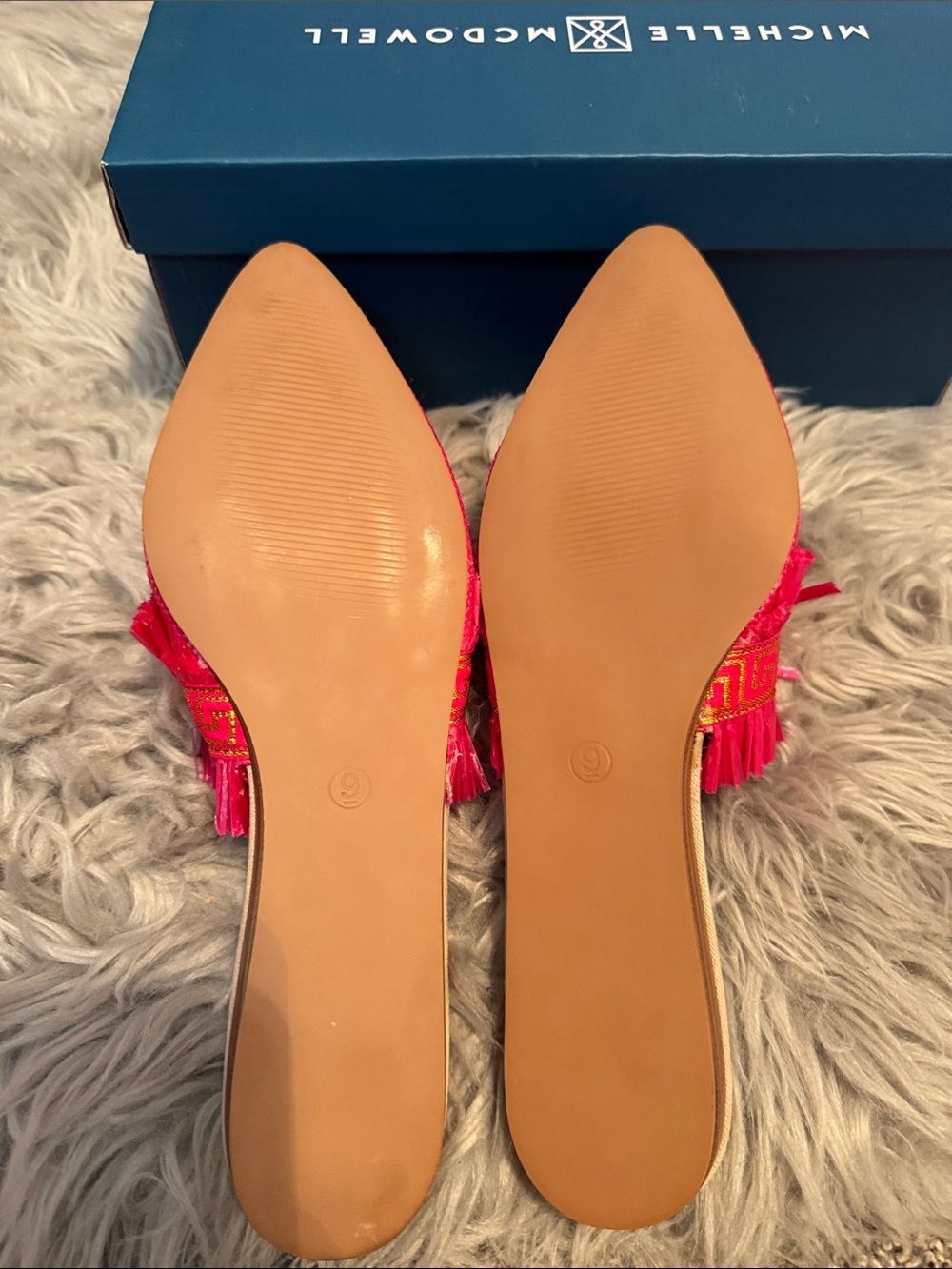 Bright Pink Fringe Pointed Slip-On Mules - Picture 4 of 4
